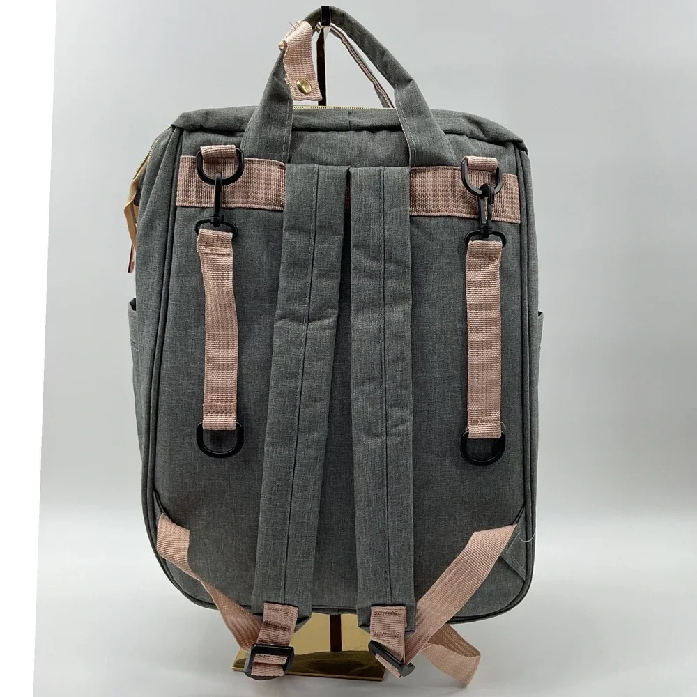 Diaper Bag Backpack with‎ USB Port Gold Hardware Stroller Straps Heathered